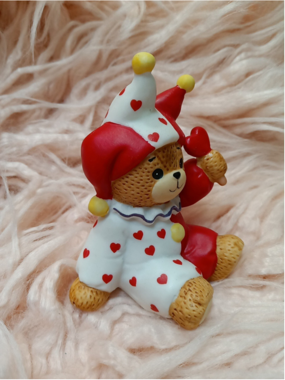Lucy And Me Bear Figurine Vintage Valentines Day Heart Jester 1984 Red Clown - Picture 3 of 14